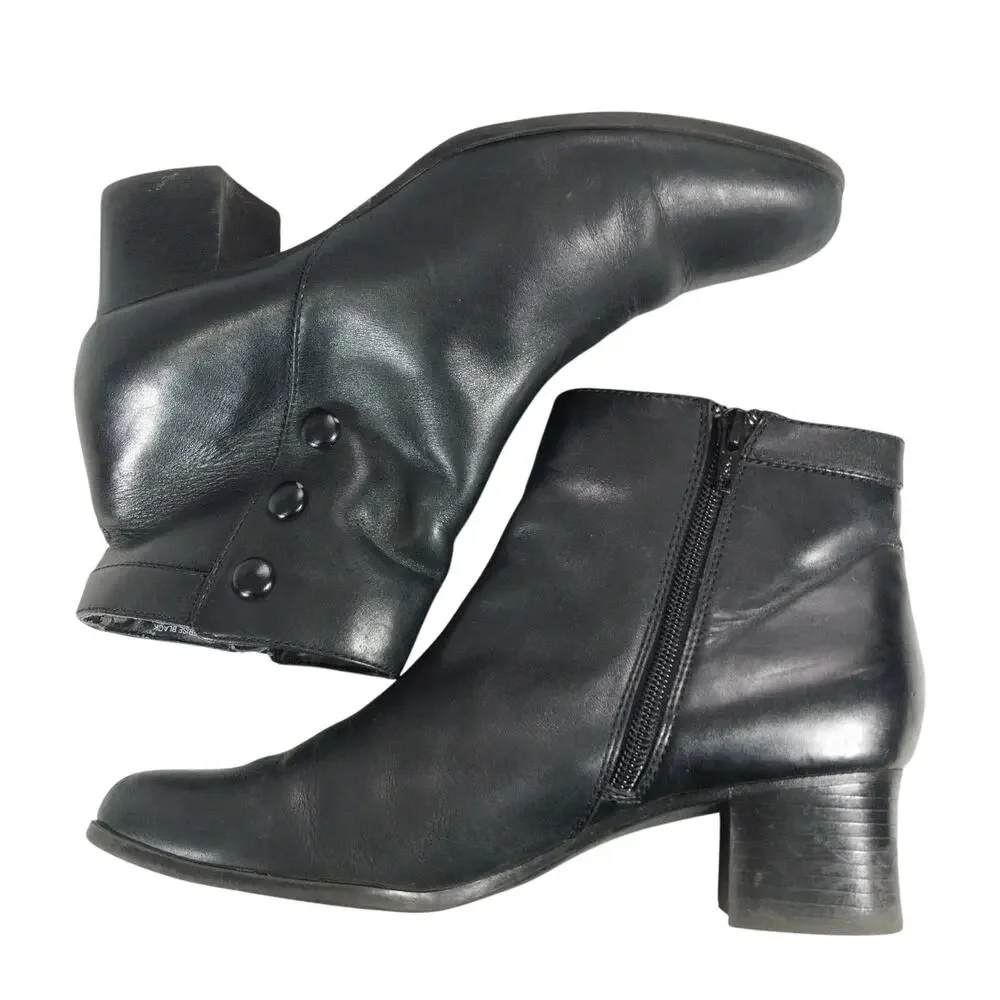 CROFT & BARROW! BLACK GENUINE LEATHER CHUNKY HEEL, NIPPED TOE ANKLE BOOTS! SZ 7M